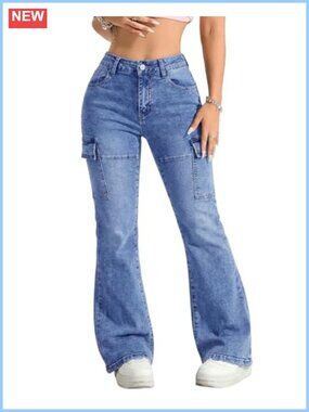Womens High Waisted Flare Jeans Stretchy Bell Bottom Denim Pants Y2K Streetwear